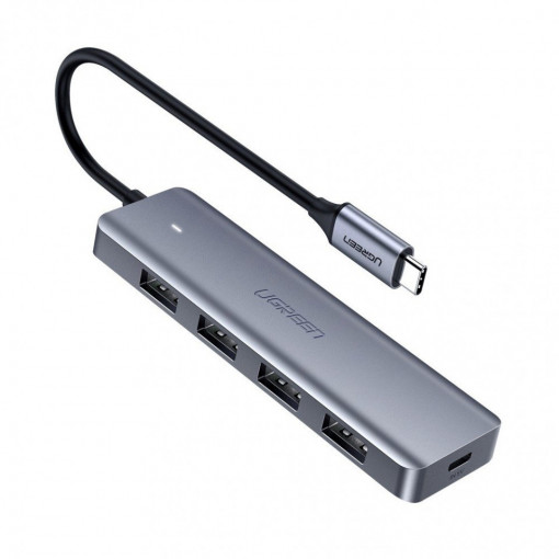 Hub Type C + micro USB pentru putere extra UGREEN USB 3.0 4 porturi gri