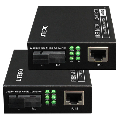 KIT RX/TX mediaconvertor Gigabit, SM fiber 25KM, conector SC - UTEPO MC2-GS