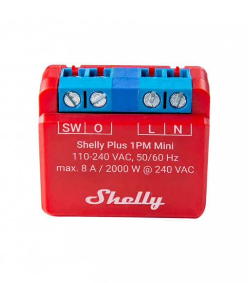 SHELLY PLUS 1PM MINI - COMUTATOR/RELEU CU MASURAREA CONSUMULUI 1X 8A (WIFI, BLUETOOTH)