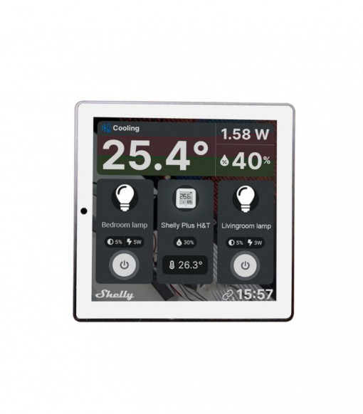 Shelly Wall Display Wi-Fi + Bluetooth comutator de perete cu ecran tactil și panou de control, alb