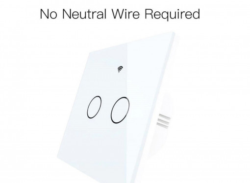 Intrerupator de lumina 2 canale TUYA WiFi+RF Tip UE fara nul alb