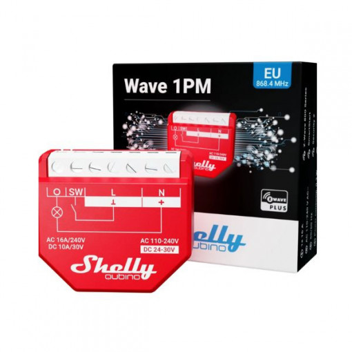 Releu inteligent Shelly Qubino Wave PM1 cu contor de putere, protocol Z-Wave