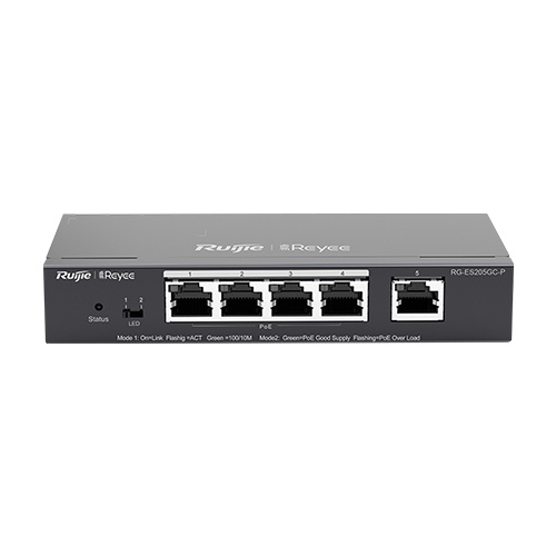 Switch 4 porturi PoE+ RJ45 Gigabit, 1 port uplink RJ45 Gigabit, L2 Cloud Management - Ruijie RG-ES205GC-P