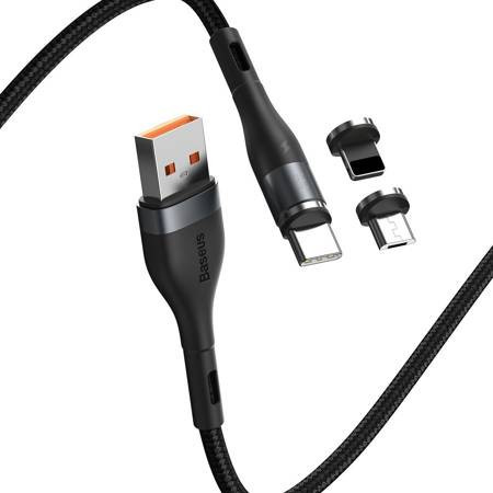 Cablu USB Baseus Fast 4in1 USB la USB-C / Lightning / Micro 5A 1m (gri + negru)