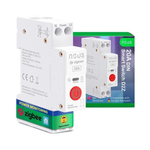 Comutator inteligent Wi-Fi Nous D2Z Zigbee DIN 20A (1 canal, cu PM)