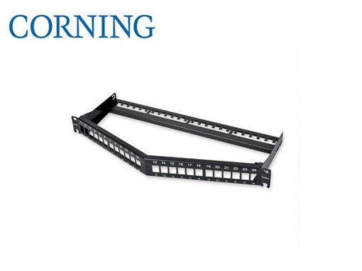 FutureCom™ Keystone Patch panel UNGHIULAR 19", 1U ,24 porturi neechipat pentru instalare conectori Keystone , suport pentru cabluri, negru