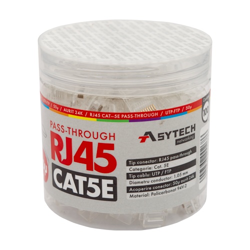 Mufa RJ-45 UTP Cat.5e EZ Passthrough, 50Âµ (100 buc) RJ45-CAT5E-EZ-50U-JAR
