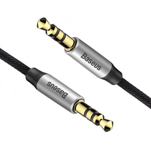 Cablu mini jack audio 3.5 mm AUX Baseus Yiven 1.5m negru + argintiu