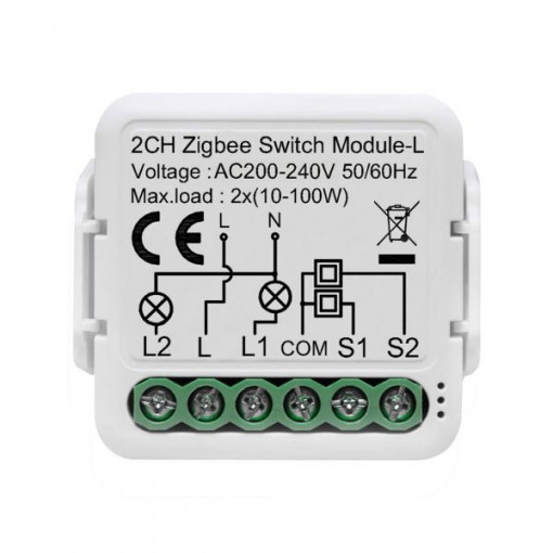 Releu inteligent Zigbee 230V 2 canale SmartWise, (fără nul), compatibil eWeLink, și Tuya (R2)