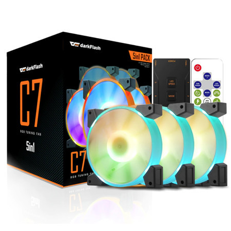 Set de ventilatoare pentru computer Darkflash C7 RGB 5 buc, 120x120 (negru)