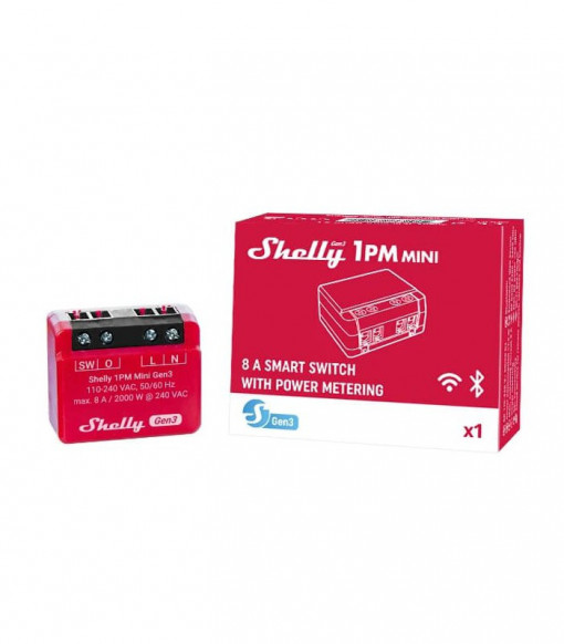 SHELLY 1PM MINI GENERATIA 3 - 1X 8A (WIFI, BLUETOOTH)