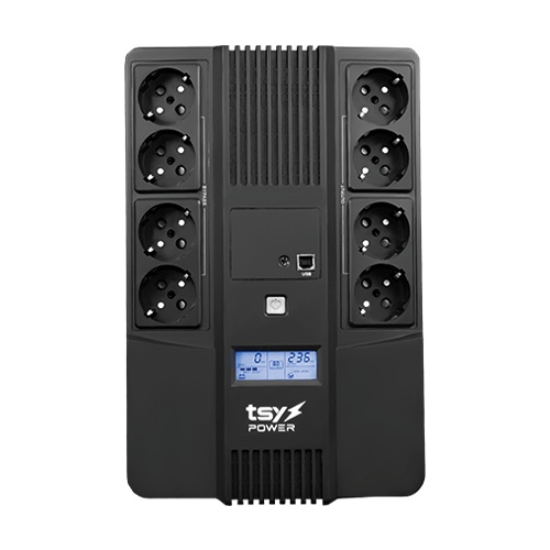 UPS TSY Power, 1000VA/600W, LCD, AVR-repornire automata, Management, 8 x Schuko, 2 x RJ45, 1 X USB type B TSY-D-1K0-LCD