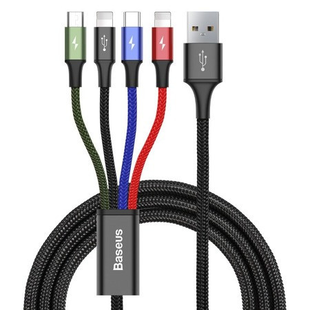 Cablu de date USB Baseus Fast 4 in 1 USB-C / 2x Lightning / Micro 3,5A 1,2m (czarny)