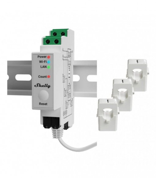 SHELLY PRO 3EM + 3X CLEME 120A - Contor de energie trifazic (WIFI)
