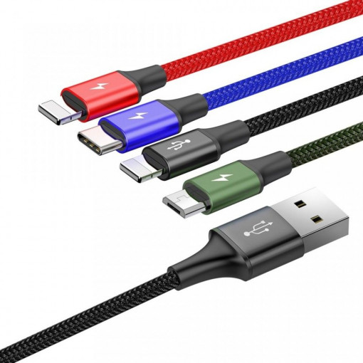 Cablu de date 4 in 1 Baseus Lightning / USB Type C / 2x micro USB 3.5A 1.2M negru
