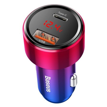 Încărcător auto Baseus Magic USB + USB-C QC 3.0 PD 45W (roșu + albastru)