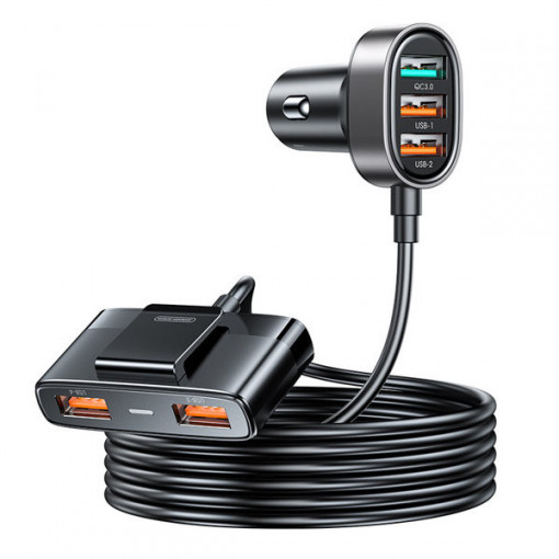 Încărcător auto rapid Joyroom cu prelungitor 45W 5xUSB-A negru