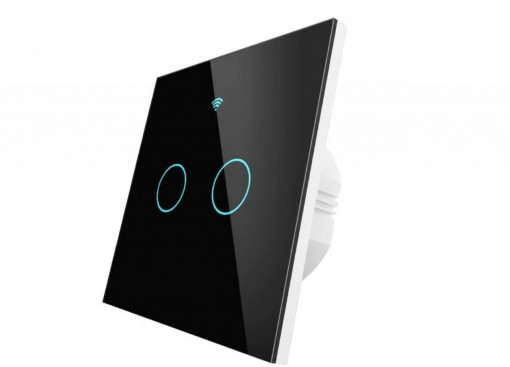 Intrerupator de lumina TUYA 2 canale WiFi+RF L+N negru