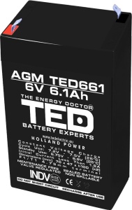 Acumulator 6V Stationar VRLA, Dimensiuni 70 x 48 x 101 mm, Baterie 6V 6.1Ah, TED Electric TED002938