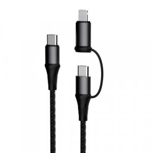 Cablu Dudao 2 in 1 USB tip C PD - USB tip C (60 W) + lightning (18 W) 1 m gri