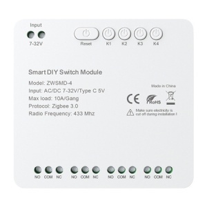 Comutator de releu ZigBee cu 4 canale cu contact fără tensiune DC 32V Avatto ZWSMMD-4-32V