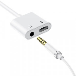 Adaptor pentru căști audio/încărcare Dudao USB Type C - USB Type C / 3,5 mm mini jack albă