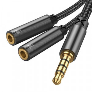 Cablu audio splitter Joyroom AUX 3,5 mm mini mufă (tata) - 2x mini mufă 3,5 mm (mama) 0,2m negru