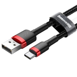 Cablu de date, incarcare USB-C Baseus Cafule 2A 3m (negru + roșu)