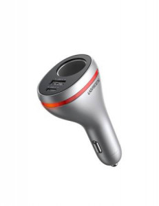 Incarcator de masina UGREEN CD204 cu port brichetă, USB, USB-C, 84 W (gri)