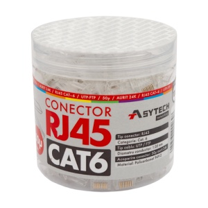 Mufa RJ-45 UTP Cat.6, 50Âµ (100 buc) RJ45-CAT6-50U-JAR