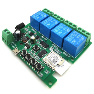 Releu/comutatorSmartWise 5V-32V întrerupător inteligent cu 4 grupuri, cu contact uscat și comutator momentan, Zigbee + RF