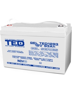 Acumulator 12V GEL Deep Cycle Solar, Dimensiuni 305 x 167 x 208 mm, Baterie 12V 93Ah M8, TED Electric TED003485
