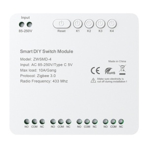 Comutator ZigBee/RF 433 cu 4 canale cu contact uscat Avatto ZWSMMD-4-250V Tuya