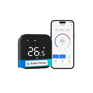 Termostat inteligent Wi-Fi Meross Matter boiler/sistem de încălzire a apei, MTS215BMA, negru (versiunea UE)