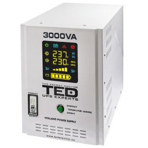 UPS Pentru Centrala, Sursa Curent Centrala 3000VA 2100W cu Ecran LCD si Sinusoidala Pura, Utilizeaza 2x Baterie 12V, Ted Electric TED001672
