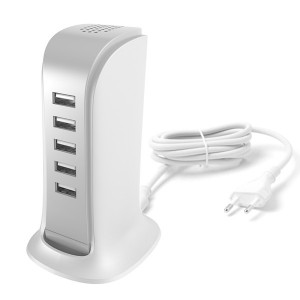 Încărcător 5x USB cu cablu de alimentare încorporat EU alb