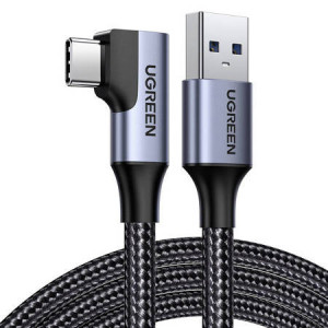 Cablu de date unghiular USB la USB-C UGREEN US385, 3A, 1m (negru)