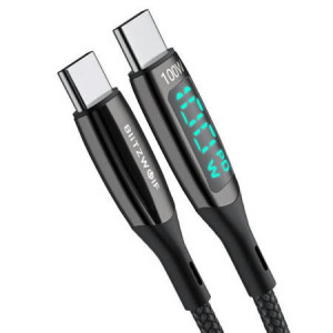 Cablu USB-C la USB-C BlitzWolf BW-TC23, cu afișaj, 100 W, 0,9 m (negru)