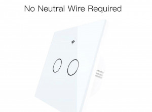 Intrerupator de lumina 2 canale TUYA WiFi+RF Tip UE fara nul alb