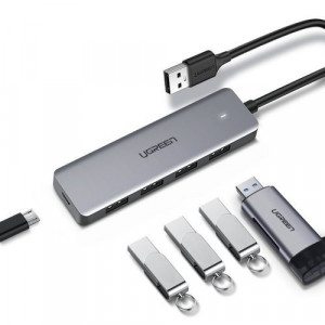 Hub Ugreen USB - 4x USB 3.0 Gen 1 cu port de alimentare micro USB gri