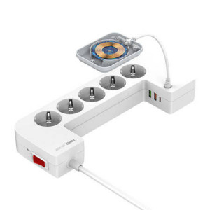 Priză multiplă cu 5 prize AC, 3x USB, cu funcție de încărcare inductivă, LDNIO SEW5359, 2m (alb)