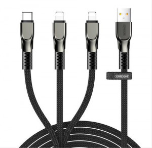 Cablu USB Joyroom 3in1 - Lightning / Lightning / USB tip C 3,5A 480 Mbps 1,3m negru