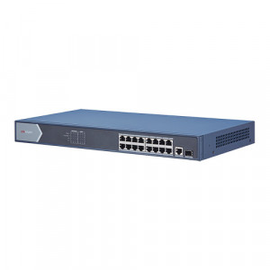 Switch 16 porturi PoE 1000Mbps, 1xRJ45 + 1xSFP Gigabit uplink - HIKVISION DS-3E0518P-E