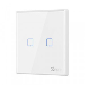Buton Sonoff T2EU2C-RF 2 canale 433MHz Telecomandă RF alb