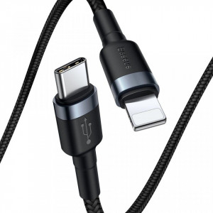 Cablu de date si incarcare Baseus Cafule USB Type C PD / Lightning 18W QC3.0 1m black-grey (CATLKLF-G1)