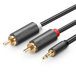 Cablu UGREEN AV102 2x RCA cablu (Cinch) jack 3,5 mm 5m (negru)