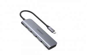 Hub 5 in 1 UGREEN USB-C la 3 porturi USB3.0-A + HDMI + TF / SD (gri)