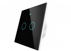 Intrerupator de lumina TUYA 2 canale WiFi+RF L+N negru