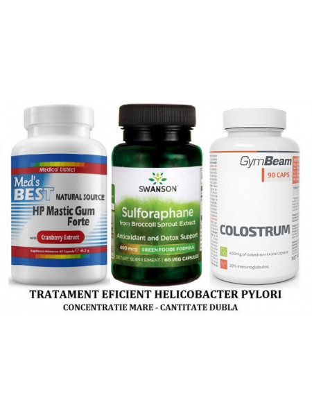 Tratament Naturist Helicobacter Pylori Eficient Surse Naturale Brocoli Sulforaphane Mastic Gum Colostrum - Natural 2 Luni - Img 1