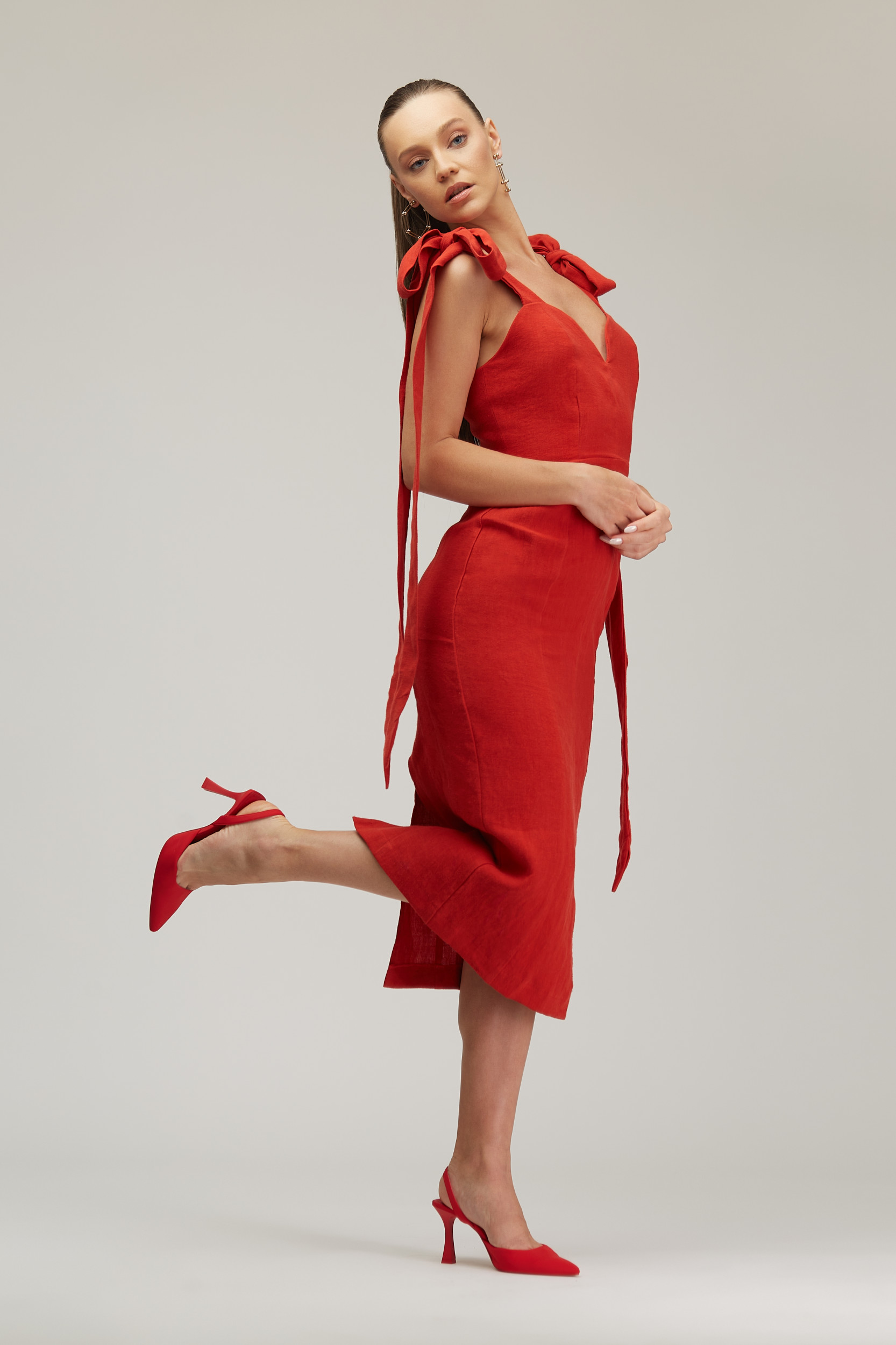 open lace back dress Red Spread Collar Banker Stripe Dress Shirt main image 1